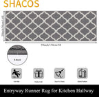 SHACOS Washable Runner Rug 20"x59" Dirt Trapping Non Slip Rubber Backing Rug Runner Floor Mats Carpet Runners for Entryway Hallway Kitchen Garage Laundry Room, Light Gray