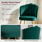 VECELO Velvet Dining Chairs Set of 2, Modern Upholstered Kitchen Chairs with Thick Cushions, Curved Padded Backrest and Metal Legs, for Kitchen, Dining Room, Living Room, Green