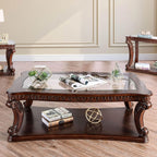 Style Coffee Table 5mm Tempered Glass Top Legs Carved Dark Oak End Table Not Included