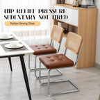 KCC Modern Dining Chairs Set of 2, Faux Leather Rattan Chair,Brown | Mid Century Kitchen Side Chairs with Metal Legs and Upholstered Seat for Dining Room,Living Room,Bedroom