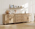 WAMPAT Buffet Cabinet with 5 Drawers and 4 Doors, Vintage Wood Grain Design, Farmhouse Coffee Bar with Storage, Morden Sideboard Cabinet for Dinning Room, Kitchen, and Living Room, 101 inch, Oak