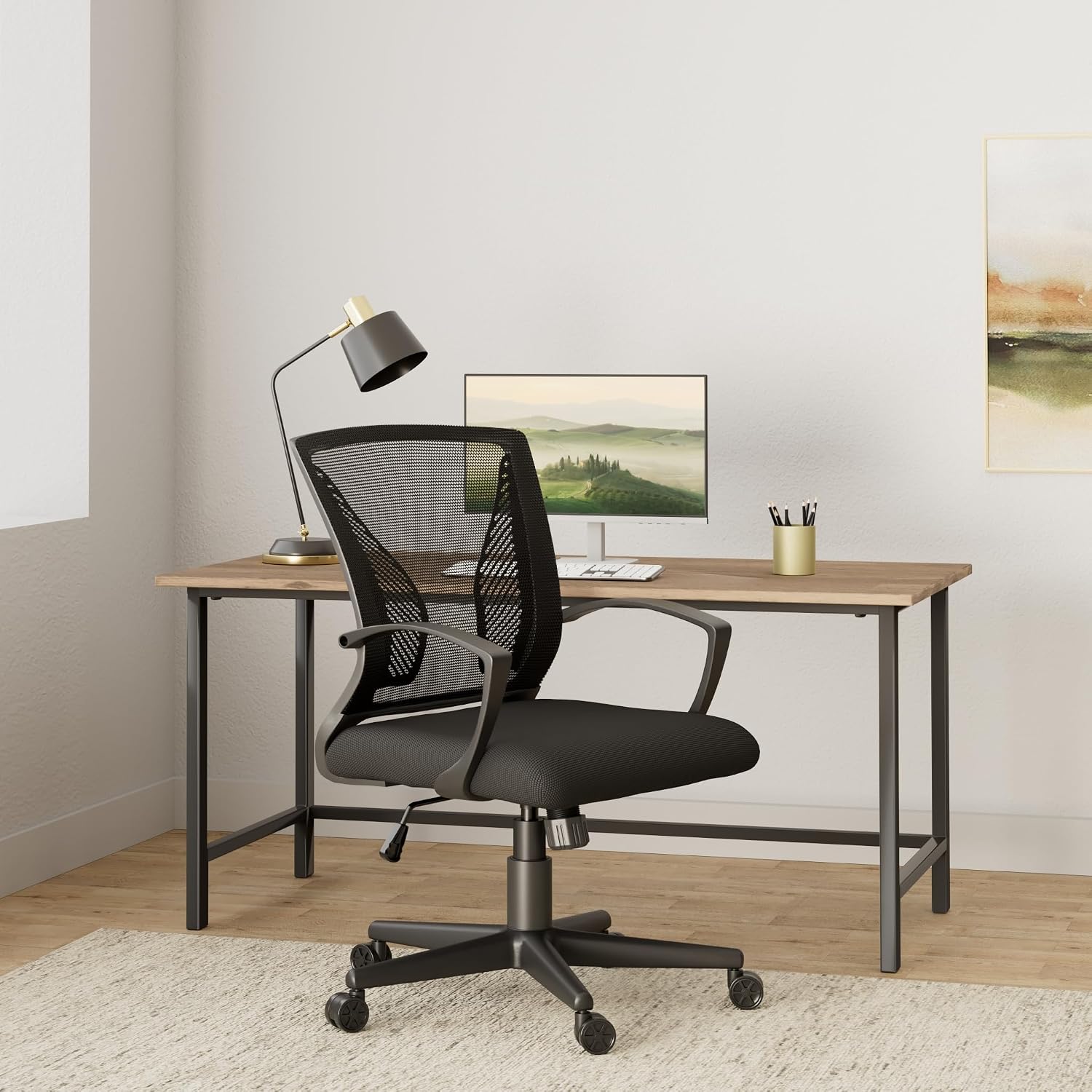 Halter Desk Chair - Black Gaming Mesh Chair - Adjustable and Comfortable Ergonomic Chair with Armrests and Wing Lumbar Support - Ideal Gaming or Home Office Chair