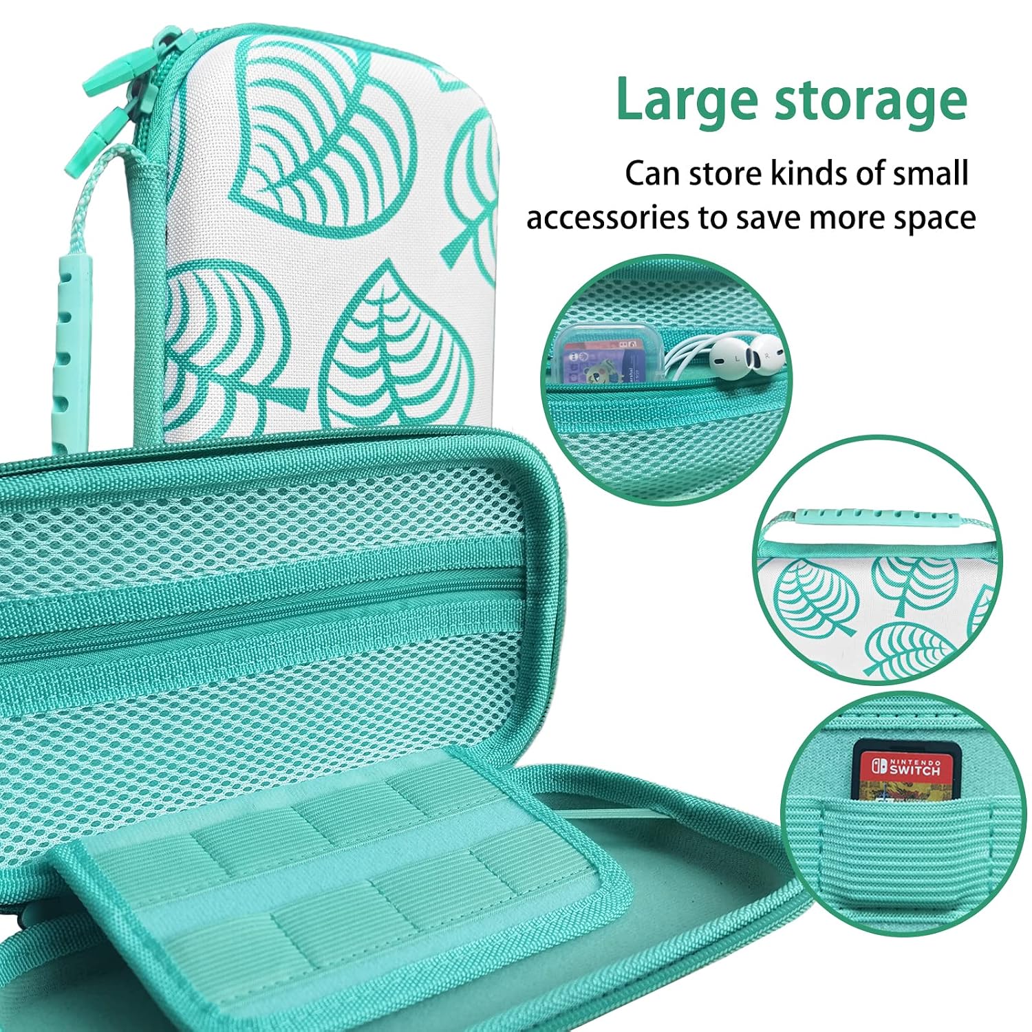 TIKOdirect Carrying Case for Switch lite, Shockproof Portable Travel Bag with Glitter Galaxy cover, Screen Protectors and Cute Leaf Thumb Grips Caps, Animal Crossing Green