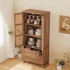 Kitchen Pantry Storage Cabinet, Kitchen Storage Cabinets with Rattan Doors and 2 Drawers, Pantry Cabinet with Adjustable Shelf, Adjustable Shelves for Dining Living Room