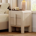 WAMPAT 23.7" Tall Beige Nightstand with Charging Station, Modern Mid Century End Table Wood Bedside Table w/2 Storage Drawers, Side Table Bedside Cabinet for Bedroom,Living Room