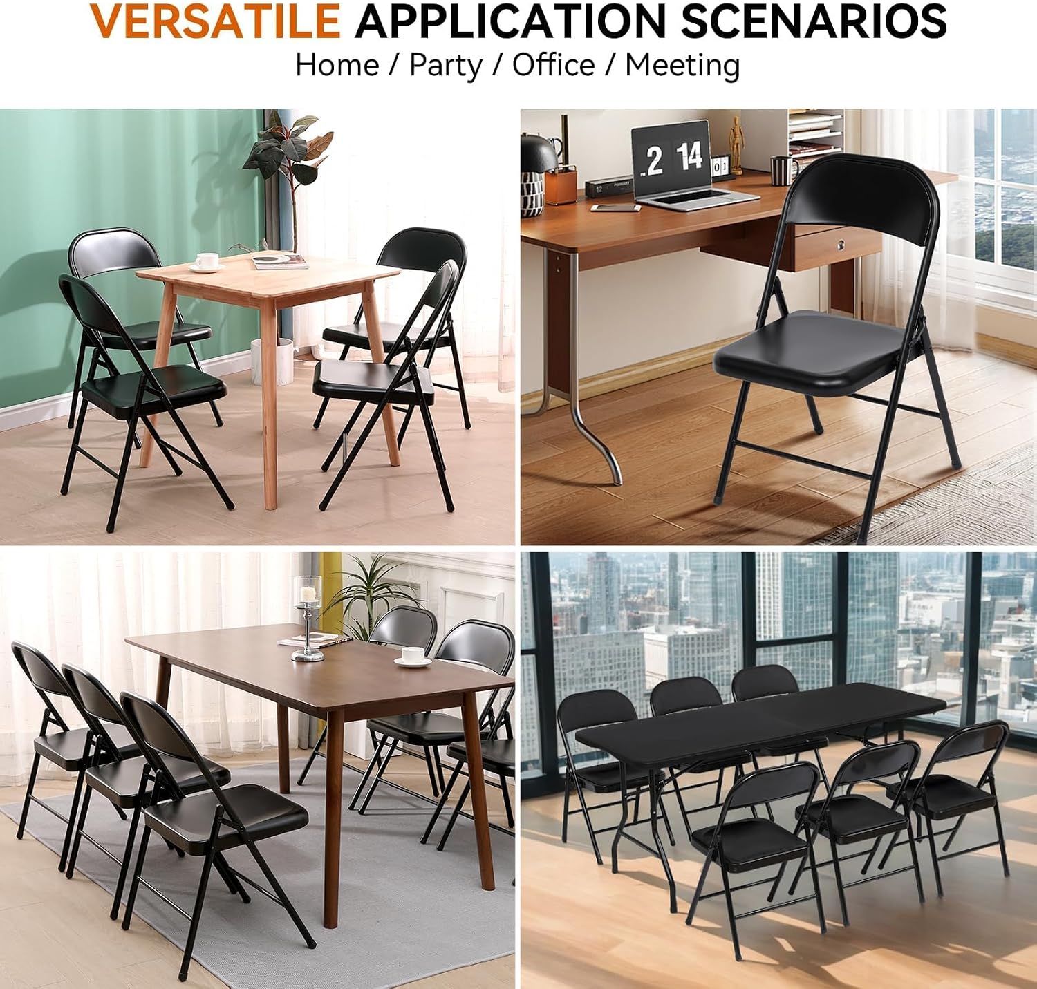 6 Pack Folding Chairs, 330 lbs Heavy Duty All Metal Folding Chair with Ergonomic Backrest, Portable Foldable Chair for Office Dining Party Meeting Outdoor Black