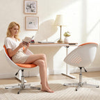 VipDesk Swivel Accent Office Chairs Set of 2, Modern Soft Foam Lounge Chair with Egg Back, Comfy Adjustable Chair for Living Room Bedroom Reading Room Office, Chrome Base - Orange
