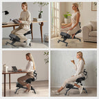 Ergonomic Kneeling Chair with Backrest & Lumbar Support, Adjustable Desk Chair with Wheels & Thick Cushion, Improve Sitting Postures & Relieve Lower Back Pressure, Perfect for Study & Work from Home