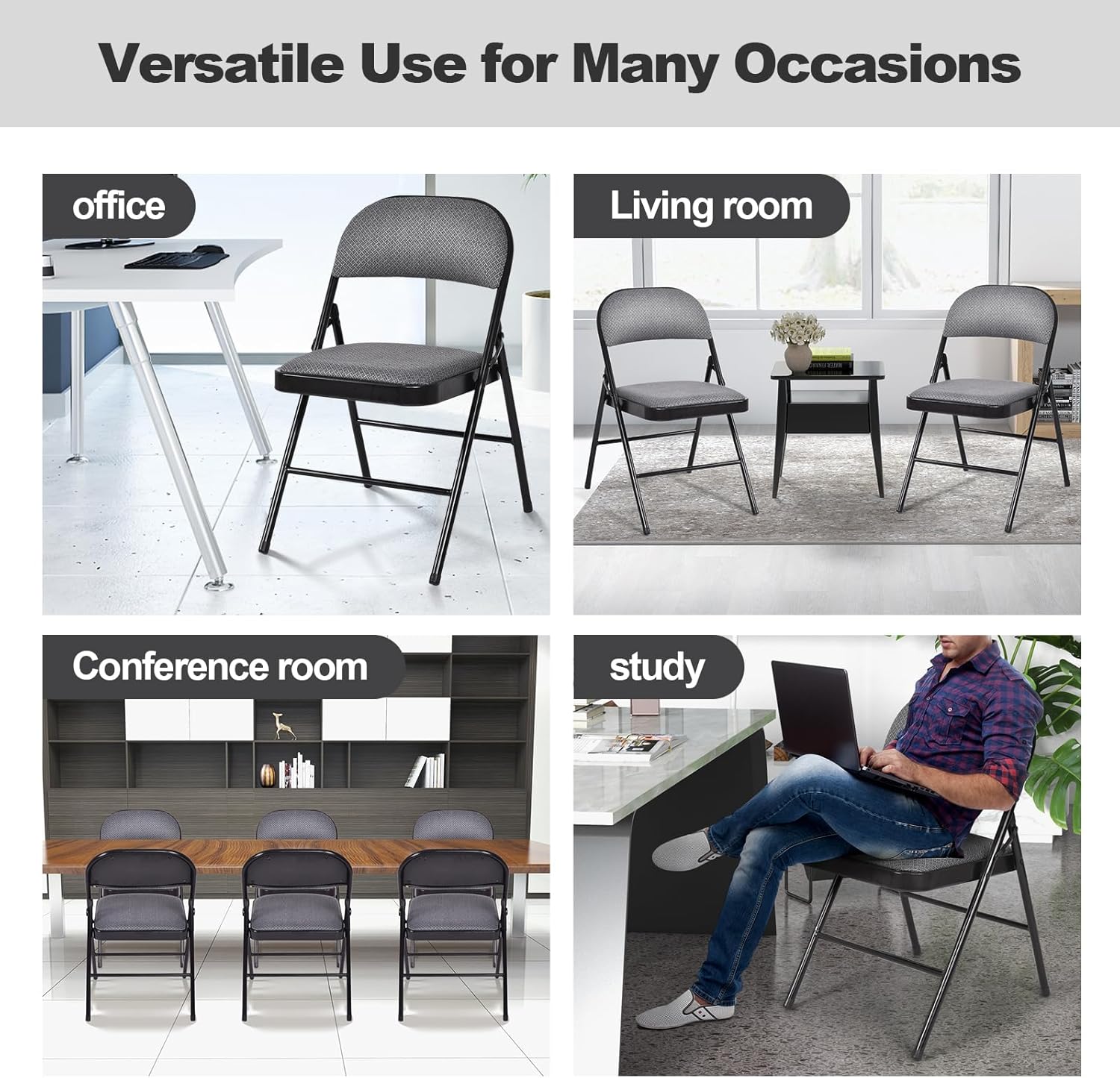 Giantex 6-Pack Folding Chairs Set - Waiting Room Chairs with Metal Frame, Fabric Upholstered Padded Seat, Foldable Party Chair Set, Event Chair, Folding Guest Chairs Set of 6, Grey