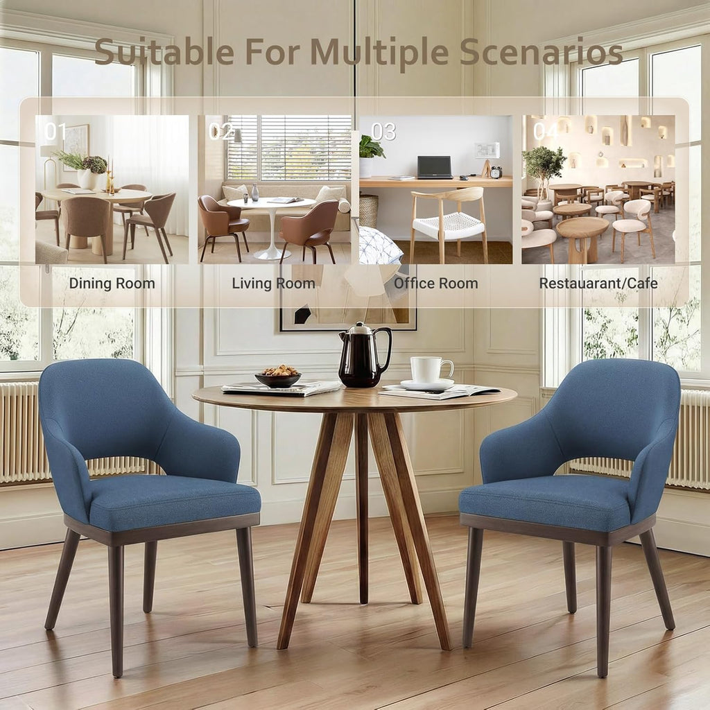 MALOL Wooden Dining Chairs Set of 2, Modern Fabric Upholstered Dining Room Chair, Kitchen Side Chairs, Farmhouse Dinner Chair with Open Back for Kitchen, Blue