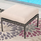 Outdoor Cushioned Ottoman Metal Patio Furniture Ottoman with Beige Cushion Steel Frame