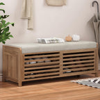 LUMISOL Shoe Bench with Storage and Cushion, Farmhouse Distressed Shutter Storage Bench with Retro Charm for Living Room, Entryway, White Washed