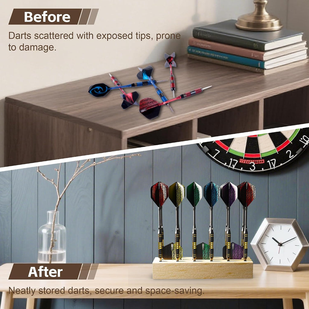 CyeeLife Dart Stand Wall Mount,Wooden Dart Holder,12 Darts Display/Station,Darts Storage for Steel & Soft Tip (Natural Wood Color)