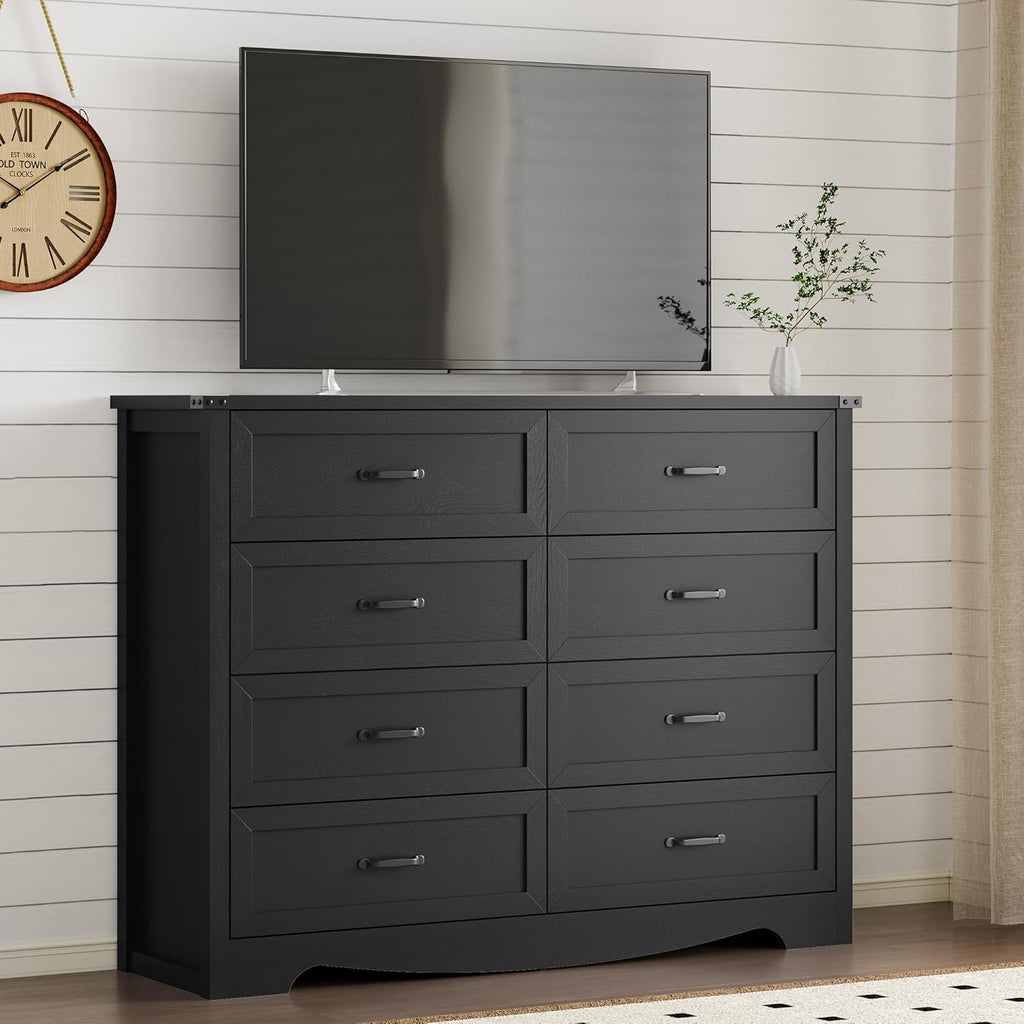 BORNOON 8-Drawer Dresser for Bedroom, Modern Wooden Chest of Drawers with Metal Handles, Anti-Tipping Design, Sturdy and Stable Storage Organizer for Living Room, Entryway, Home Office