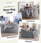 5FT Bean Bag Chair Oversized Bean Bags for Adults Large Bean Bag Beanbag Chair Washable Cover Quilted Plush Bean Bags Giant Memory Foam Bean Bag Chairs for Adults Pocket Bedrooms Living Room (Grey)