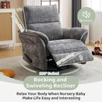 Oversized Swivel Rocker Recliner with Adjustable Headrest, Rocking Chair Nursery with Overstuffed Armrest, Manual Rocker Recliner Nursery Chair for Living Room, Dark Grey