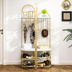 Tangkula Corner Hall Tree, 71 Inch Tall Entryway Coat Rack with Shoe Bench & 4 Storage Shelves, 6 Movable Hooks, Freestanding Metal Corner Clothes Rack for Bedroom Hallway Living Room