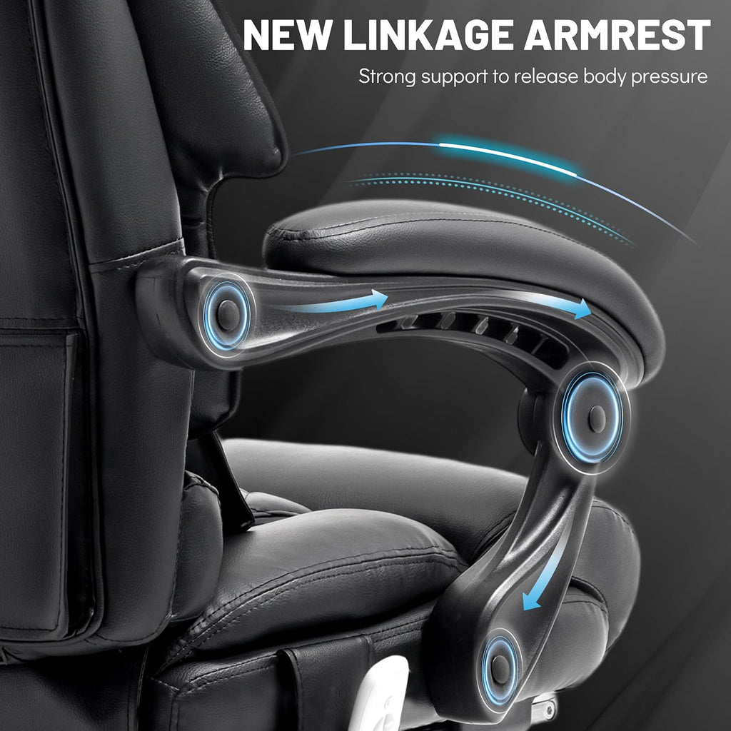 Massage Office Chair with Foot Rest,6 Points Vibration & Heat Executive Office Chairs,500LBS Big and Tall Office Chair for Heavy People,Ergonomic Reclining Desk Chair,Dual-Use Pillow,Home Office,Black