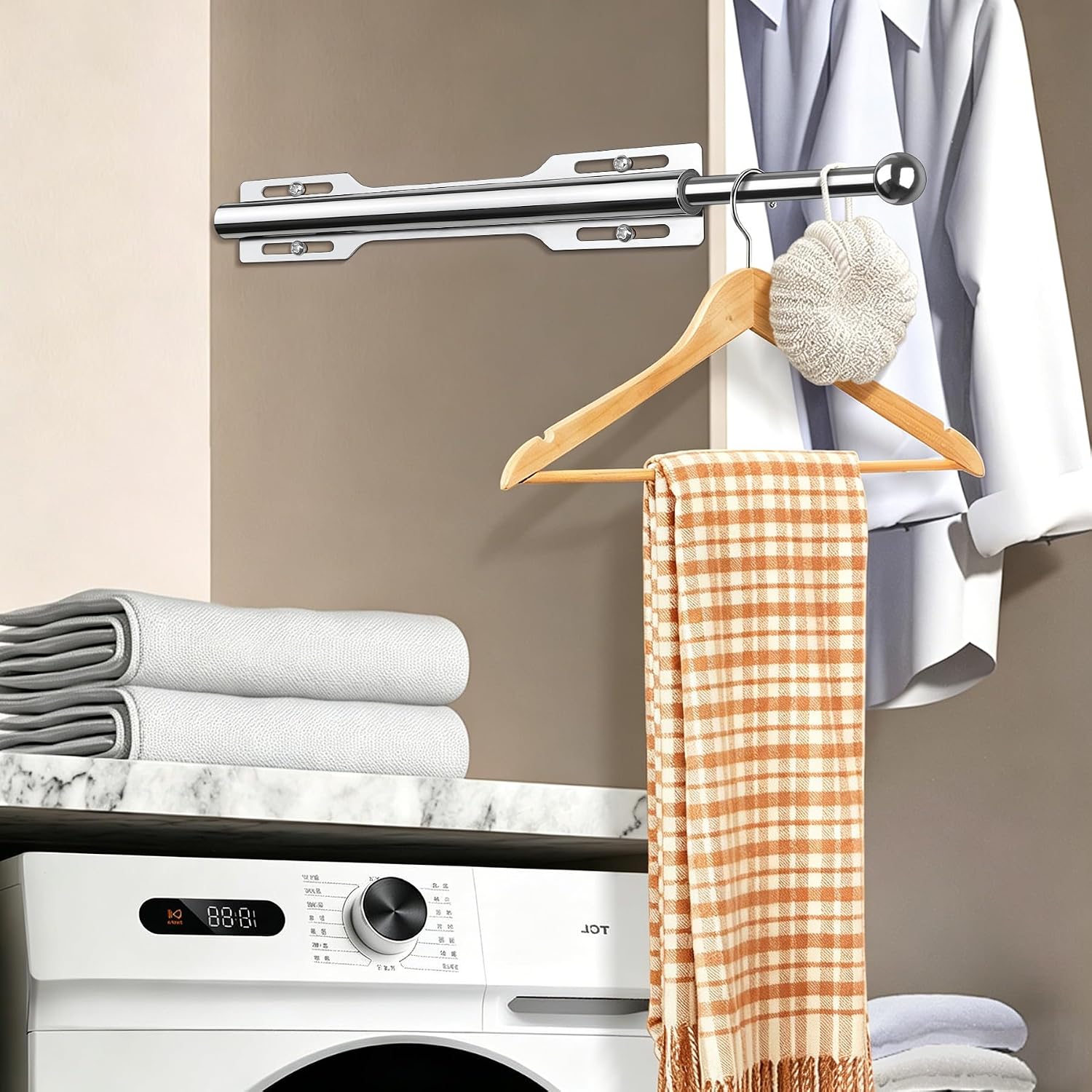 Valet Rod For Closet Pull Out, Heavy Duty Adjustable Valet Rod For Closet, Laundry Room, Bedroom, Bathroom (Chrome)