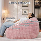 Bean Bag Chairs for Adults, Giant Beanbag Sofa Comfy Reading Chair, Oversized Bean Bag Chairs for Living Room Bedroom, Soft Faux Fur Fabric, 3.2FT, Pink, Checkered
