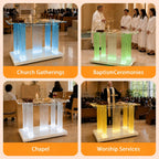 Clear Acrylic Holy Communion Table, Church Altar Table with LED Color Changing Lights & Remote Control, Mobile Worship Table with 4 Swivel Casters , Engraved Cross & Scripture for Church & Home Use