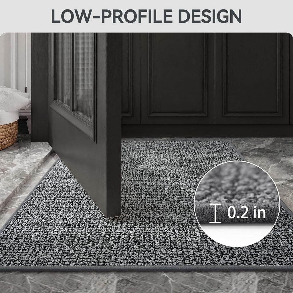 Front Door Mat Indoor Entrance 17"x30", Low-Profile Non Slip Inside Doormat for Entryway, Dirt Resistant Absorbent Front Porch Back Door Welcome Entry Door Mats, Washable Easy Clean, Gray