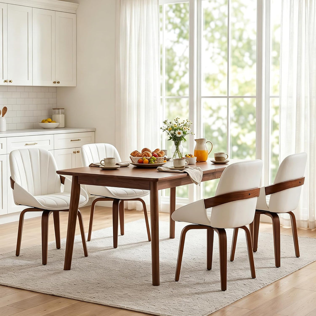 Swivel Dining Chairs Set of 4, Mid Century Modern Swivel Dining Chairs with Arms，Upholstered Kitchen & Dining Room Side Chairs with Solid Wood Legs for Living Room