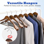 HOUSE DAY Wood Suit Hangers for Men 24 Pack, Smooth Wide Shoulder Wooden Hangers with Non Slip Pant Holder, Wide Hangers for Suits, Coats, Jackets, Heavy Wide Clothes Hanger, Walnut