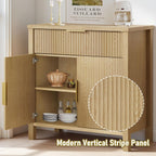 Fluted 55'' Sideboard Cabinet with Drawers,Large Storage Buffet 4 Doors and 2 Drawers Coffee Bar Console Table Storage for Dinning Room, Kitchen, Living Room (WOOD-32'')