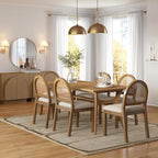 Nathan James Bailey 19 in. Boucle Dining Chair, Upholstered Side Chair with Natural Woven Rattan Back and Solid Wood Legs, Light Brown