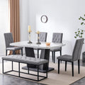 63" White Modern Dining Table Set for 6,6-Piece Faux Marble Dining Room Table Set with 4 Tufted High-Back Upholstered Chairs and Bench,18" Thick Kitchen Table with Bench and Chairs Set for Family