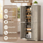 IDEALHOUSE Pantry Cabinet,70" Tall Kitchen Pantry Cabinet with 4 Doors and 3 Adjustable Shelves, Freestanding Cupboard, Modern Storage Cabinet for Bathroom, Dining Room, Living Room, Gray