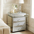 Modern Glam Glass Mirror Nightstand, Silver Bedside Table with Sparkling Crushed Diamond, 3-Drawer Luxury Mirrored Accent Table for Living Room, Bedroom, Fully Assembled