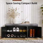 2-Tier Shoe Storage Bench with Cushion, 41.3" Entryway Bench with Padded Seat Cushion, Hidden Shoe Cabinet Storage for Hallway, Living Room, Bedroom,Black