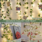 suddus Vine with Fairy Lights Battery Operated, 33ft100 LED Pothos String Lights with Remote, Leaf Lights for Bedroom, Room, Wall, Garden, Party, Wedding Dorm Decor(Warm White)