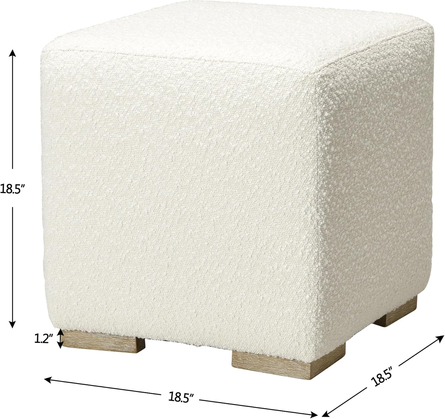 KINWELL 18.5" Wide Modern Square Boucle Upholstered Ottoman with Solid Wood Legs Set of 2, Cube Ottoman Multi-Functional Sofa Footrest, Extra Seating for Living Room, Bedroom, Fully Assembled (White)