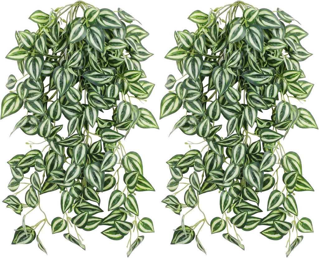 Hotop 2 Pcs Artificial Peperomia Trailing Plant Vine 26" Faux Pilea Trailing Artificial Silk Plant for Indoor Home Office Livingroom Wall Shelf Bathroom Decoration(Eyebrow Leaf)