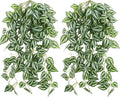 Hotop 2 Pcs Artificial Peperomia Trailing Plant Vine 26" Faux Pilea Trailing Artificial Silk Plant for Indoor Home Office Livingroom Wall Shelf Bathroom Decoration(Eyebrow Leaf)