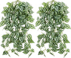 Hotop 2 Pcs Artificial Peperomia Trailing Plant Vine 26" Faux Pilea Trailing Artificial Silk Plant for Indoor Home Office Livingroom Wall Shelf Bathroom Decoration(Eyebrow Leaf)