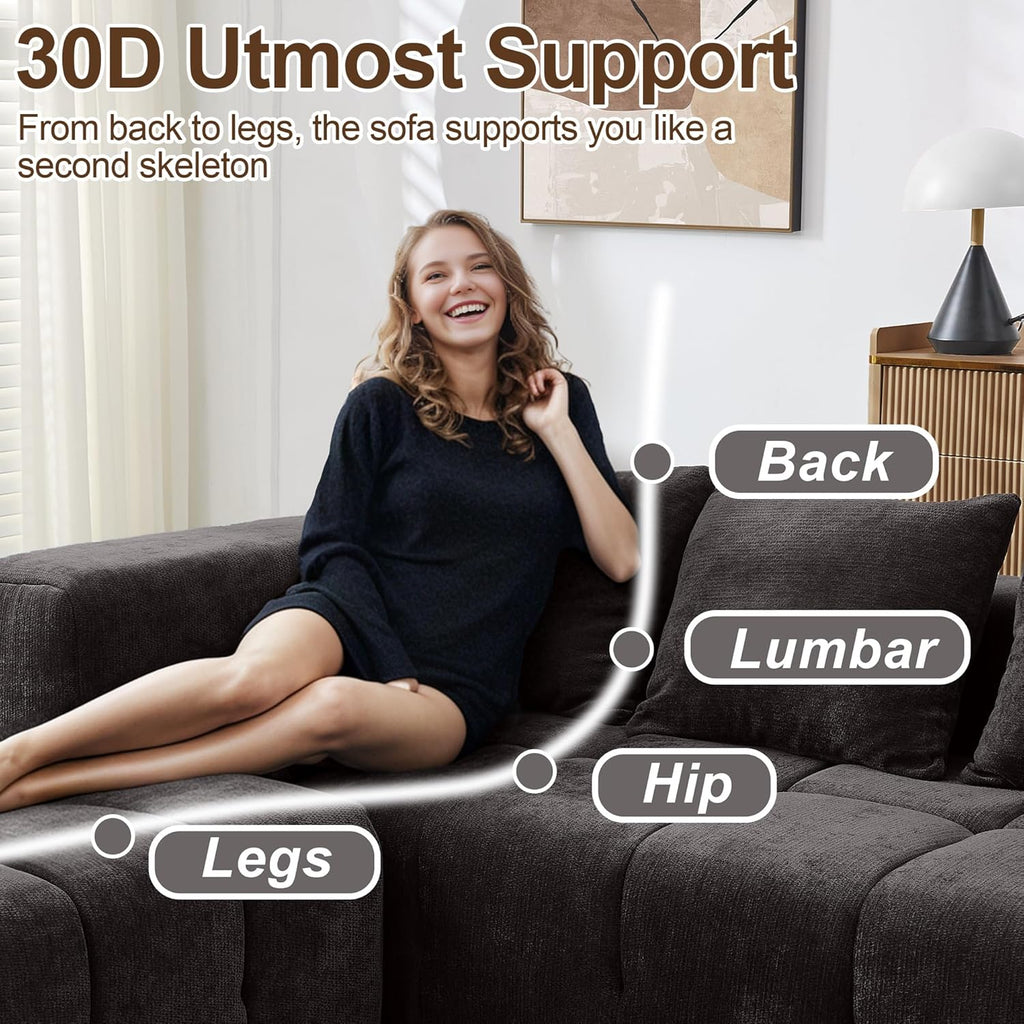 119" Boneless Couch, Cloud Sectional Couch with Deep Seat, High-Density Memory Foam and Chaise, Sectional L Shaped Sofa, Boneless Couches for Living Room, No Assembly Required Tufted Sofa, Dark Grey