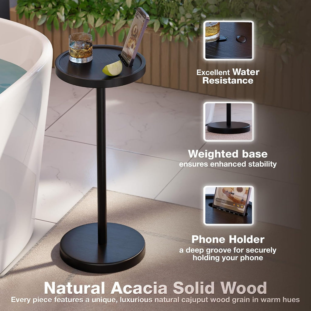 BLUEWEST Drink Table, 22" Tall Compact Side Table with Phone Slot and Weighted Base, Durable Pedestal Table Accent for Living Room, Bedroom, or Office, Cocktail and Martin (1, Black)
