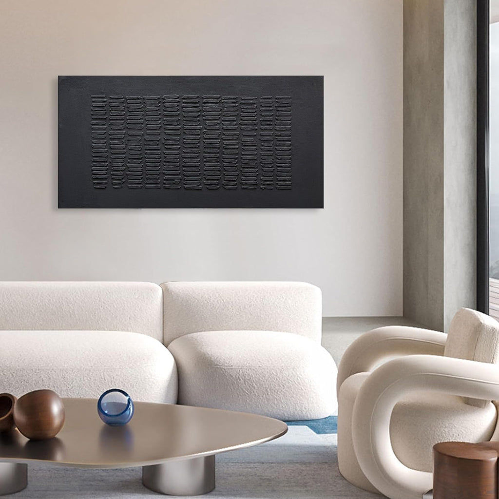 NANKAI Art Hand-Painted Black Thick Texture Abstract Art Oil Painting Contemporary Minimalist Style Art Living Room Office Corridor Wall Decoration Oil Painting 24x48 inches