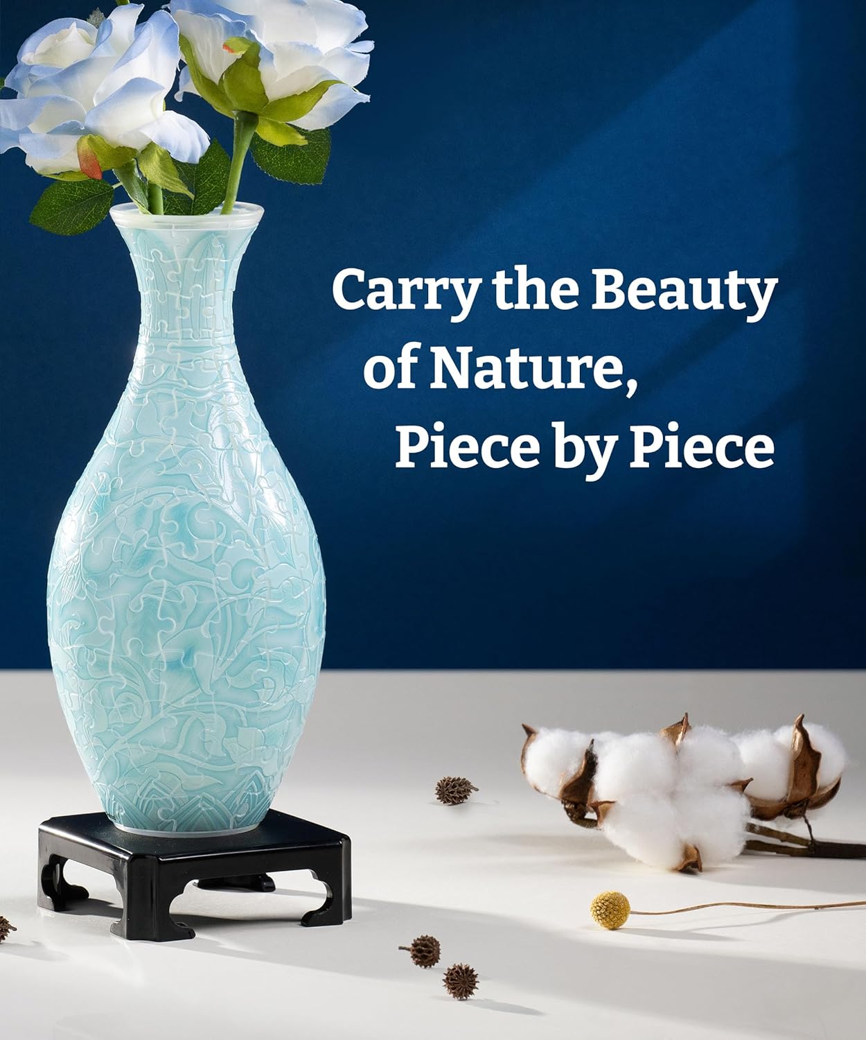 PieceRelax 3D Puzzle Vase for Adults to Flower Arrangement and Home Decoration Made By 160 Curved Plastic Puzzle Pieces - Winter Grace, for Mom [S1043]