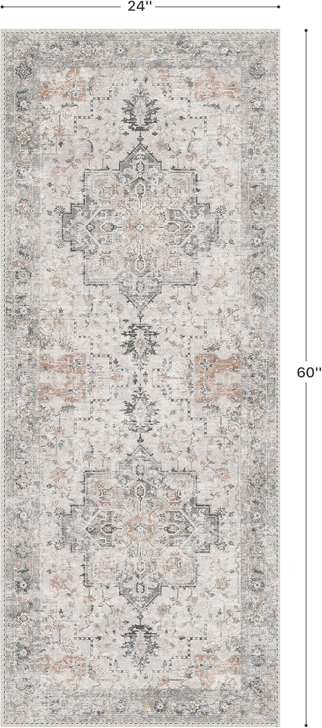 GENIMO Runner Rug 2x5 Non Slip Machine Washable Vintage Hallway Runner Kitchen Rug, Low Pile Lightweight Rugs for Entryway, Hallway, Kitchen and Corridor, Light Taupe Brown