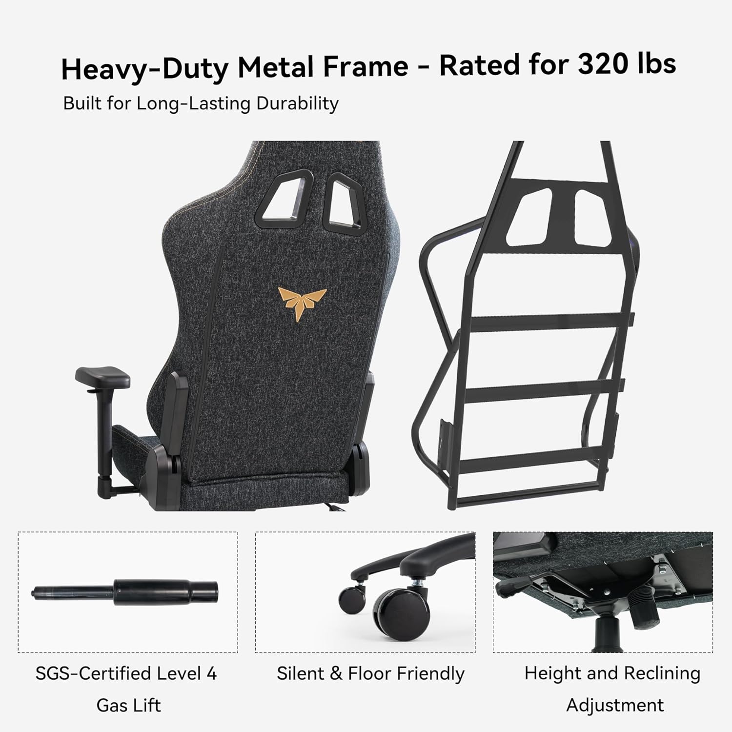 Gaming Chair, Black Ergonomic Computer Chair for Adults, Big and Tall Gamer Chair with Memory Foam Headrest, 4D Adjustable Armrests, Fabric Reclining High-Back for Home Office and Gaming