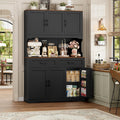 FACBOTALL Tall Kitchen Pantry Cabinet, Farmhouse Food Pantry Cabinet with Doors and Adjustable Shelves, Kitchen Hutch with Countertop and Microwave Stand for Dining Room, Living Room, Black