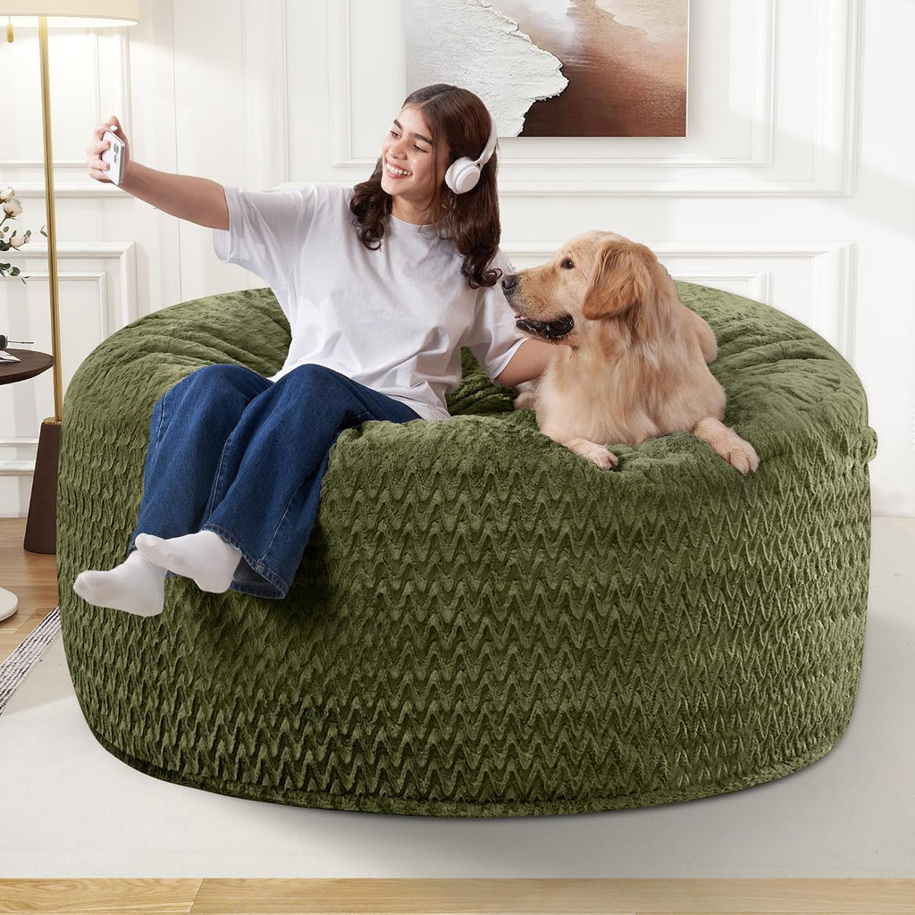 3FT Bean Bag Chair,Giant Bean Bag Chairs for Adults,Big Bean Bags with Memory Foam Filled, Large Beanbag Chairs with Chevron Plush Cover-Green