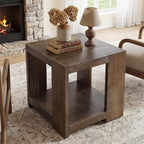 2-Tier Side Table for Living Room Set of 2, Rectangular End Table with Open Storage, Farmhouse Accent Bedside Table for Bedroom, Brown