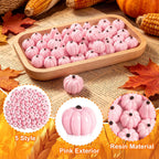 60Pack Mini Pink Resin Pumpkins for Halloween Fall Decorating | Tiny Resin Pumpkins, Halloween Fall Thanksgiving Table, DIY Crafts Vase Fillers, 60Pcs Mini Fake Artificial Pumpkins