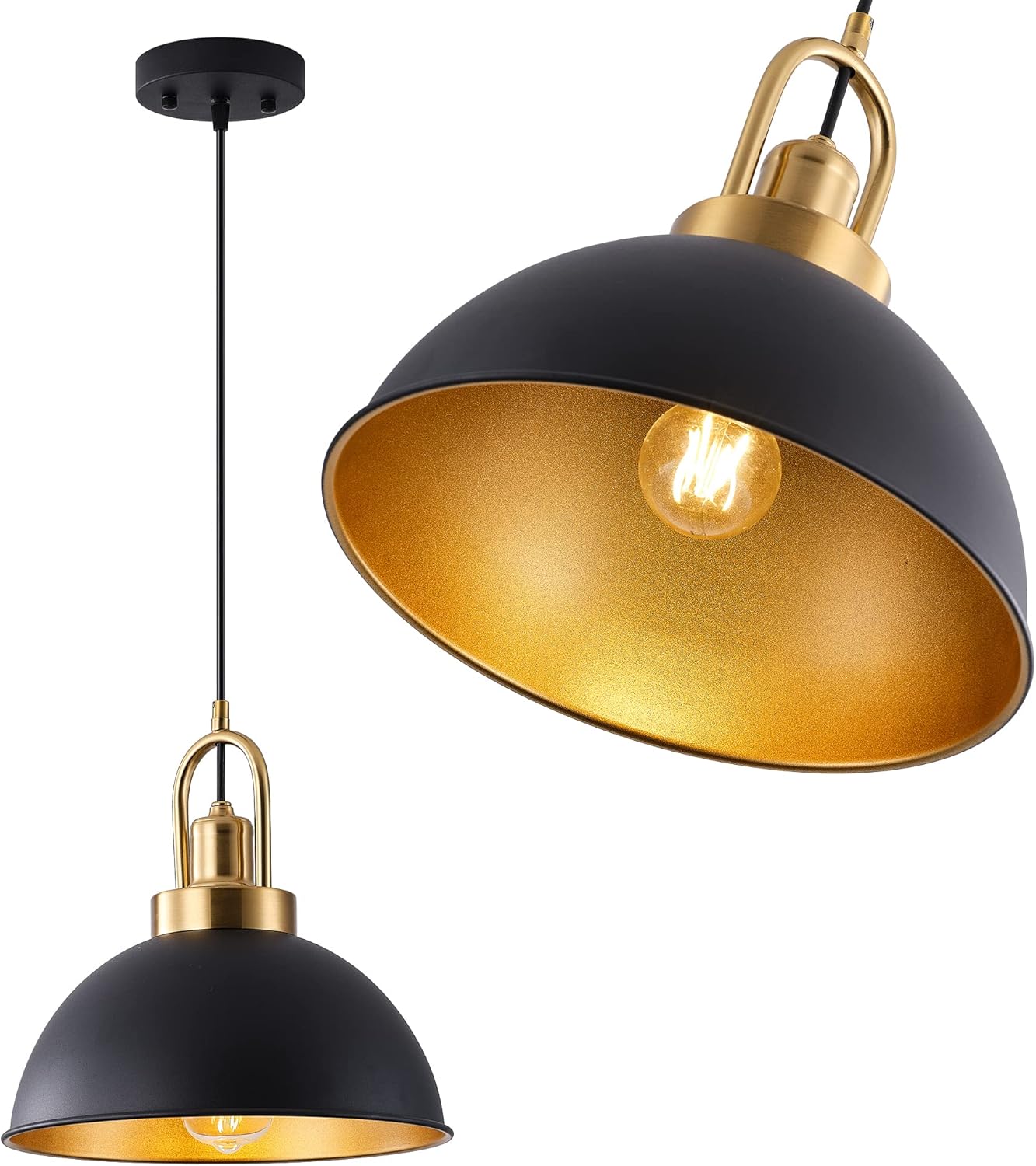 Matte Black Farmhouse Pendant Light, Adjustable Height, Vintage Hanging Industrial Ceiling Lights Fixture for Kitchen Island Hallway Dining Room 2 Pack